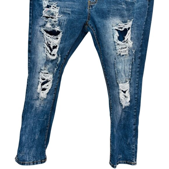 Grindhouse Mens Distressed Denim Jeans Slim Fit Dark Wash Stretch Size 44x32 - Picture 5 of 11